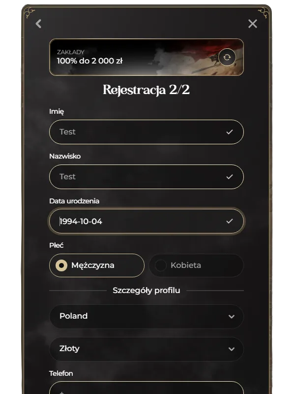 Rejestracja w Casina – krok 3